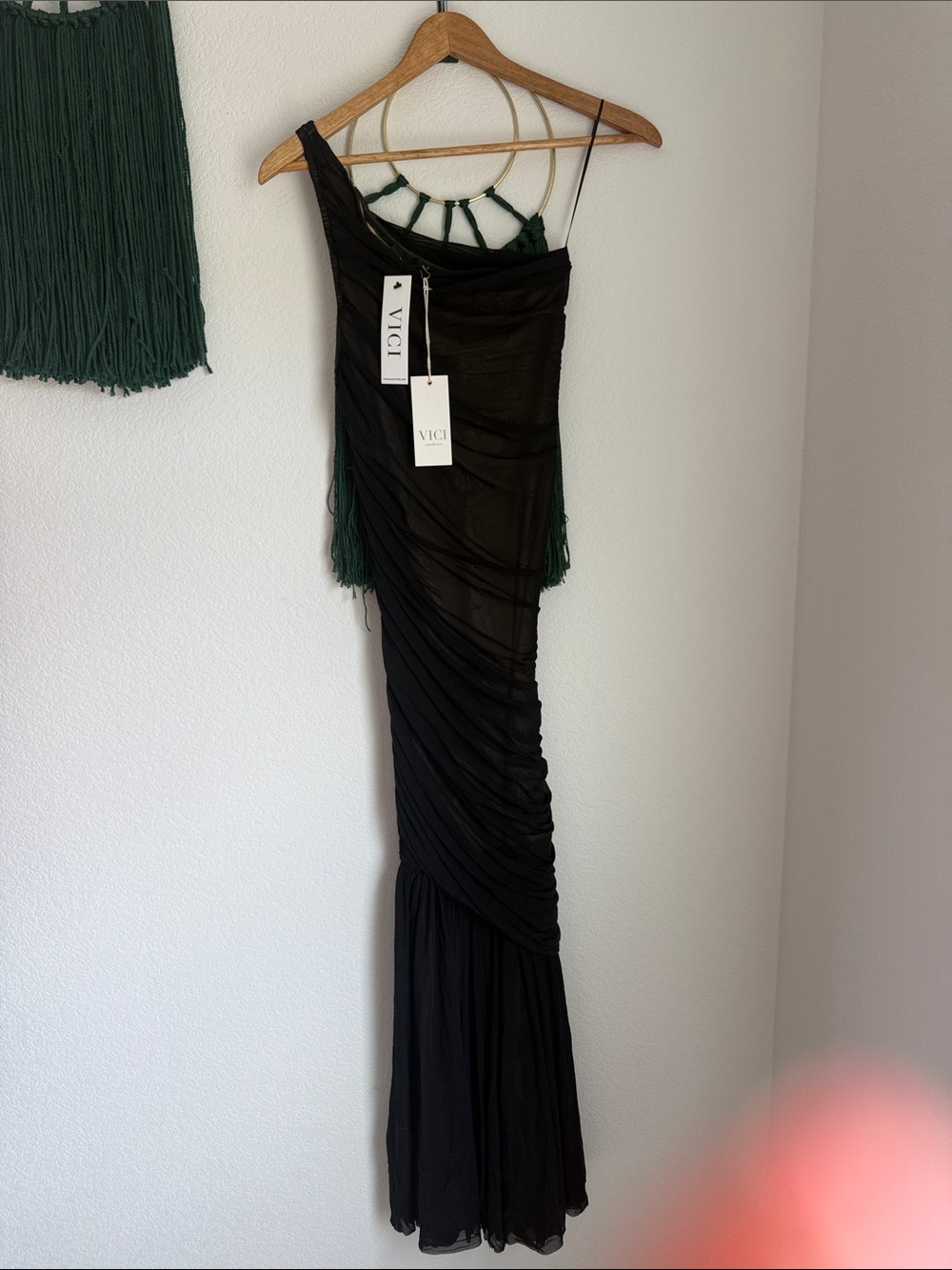 Vici Black One-Shoulder Sheer Ruched Maxi Dress - Picture 3 of 11